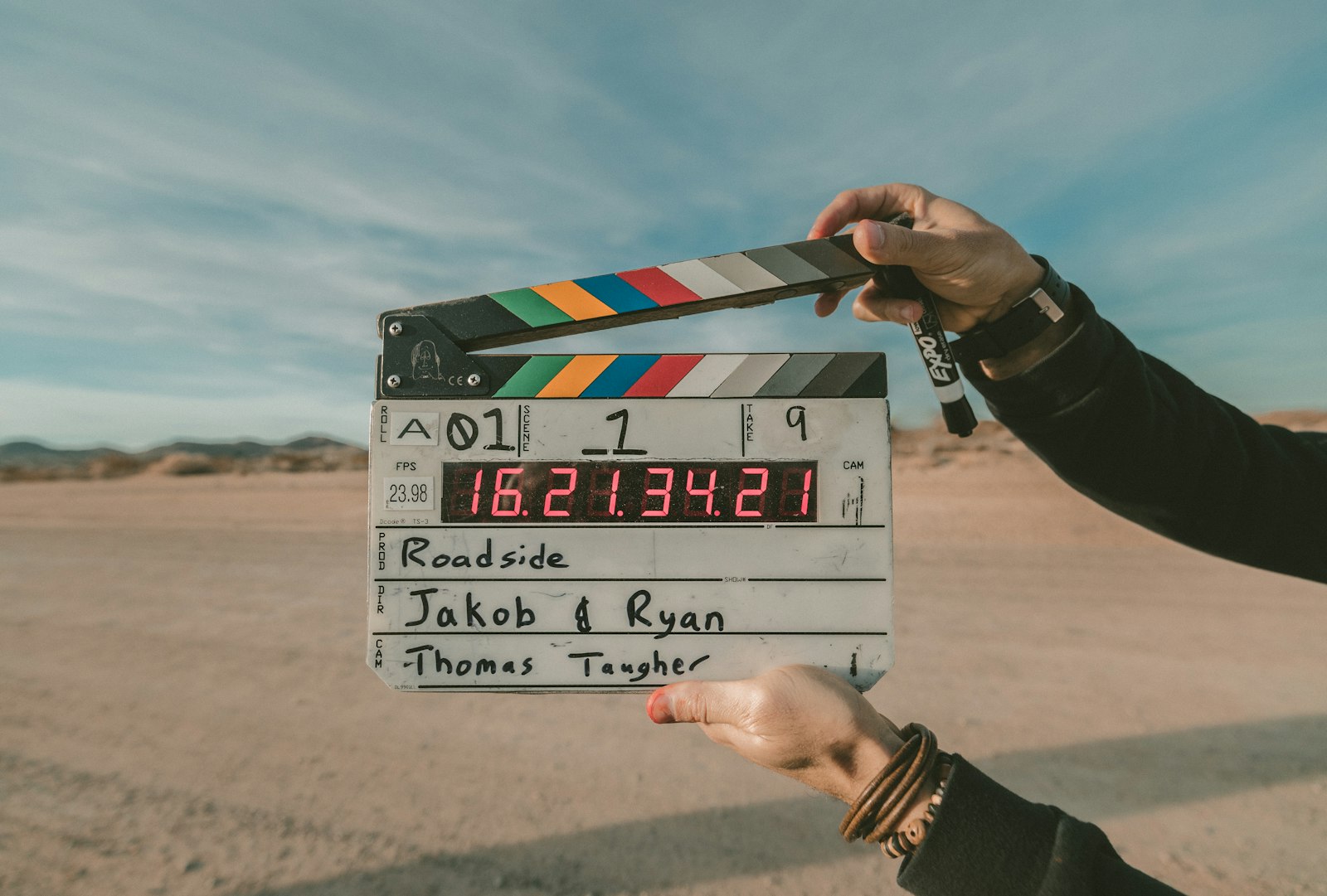 Cinematic film production set with camera lights